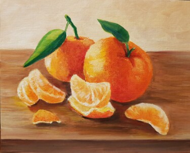 Painting titled "Ripe tangerine" by Nadezhda Brinke, Original Artwork, Oil