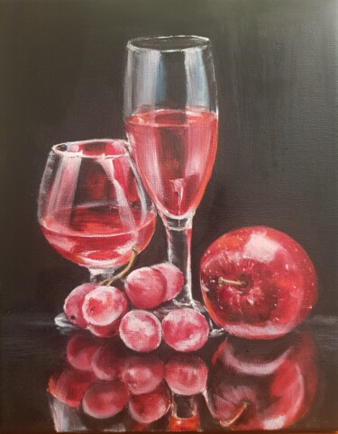 Painting titled "Red apple" by Nadezhda Brinke, Original Artwork, Oil