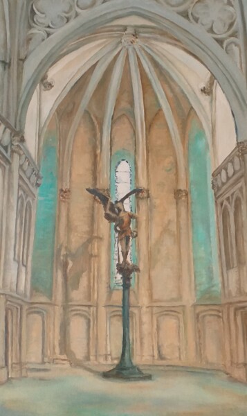 Painting titled "Statue in the church" by Nadezhda Gellmundova, Original Artwork, Oil Mounted on Other rigid panel