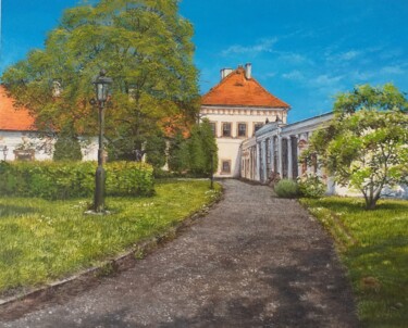 Painting titled "Bilina Castle" by Nadezhda Gellmundova, Original Artwork, Oil Mounted on Other rigid panel
