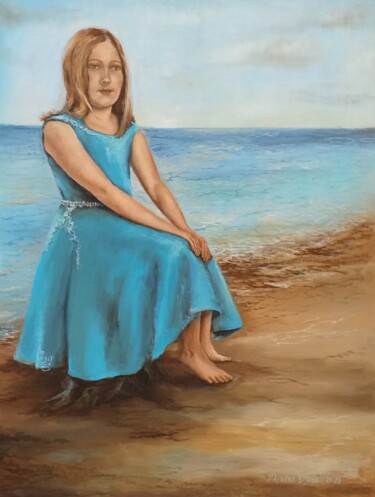 Painting titled "By the sea, oil pai…" by Nadezhda Gellmundova, Original Artwork, Oil Mounted on Other rigid panel