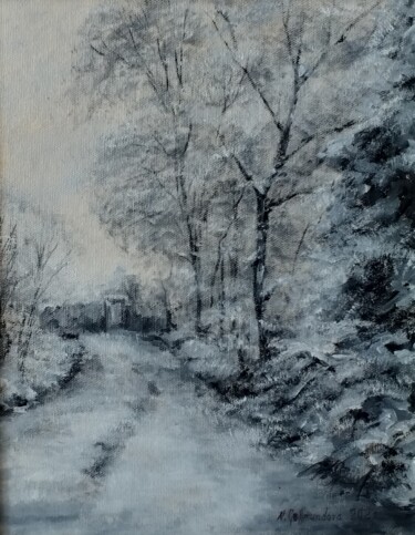 Painting titled "Under the snow, bla…" by Nadezhda Gellmundova, Original Artwork, Oil Mounted on Other rigid panel