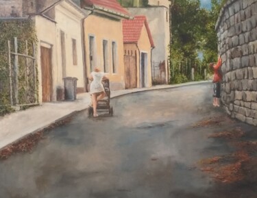 Картина под названием "Bílina alley, oil p…" - Nadezhda Gellmundova, Подлинное произведение искусства, Масло