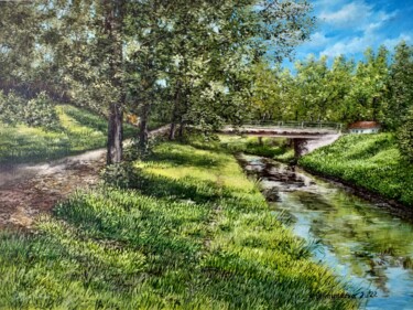 Картина под названием "Bridge over Běla, o…" - Nadezhda Gellmundova, Подлинное произведение искусства, Масло Установлен на Д…
