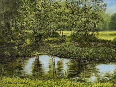 Pintura titulada "Bílina river, oil p…" por Nadezhda Gellmundova, Obra de arte original, Oleo Montado en Otro panel rígido