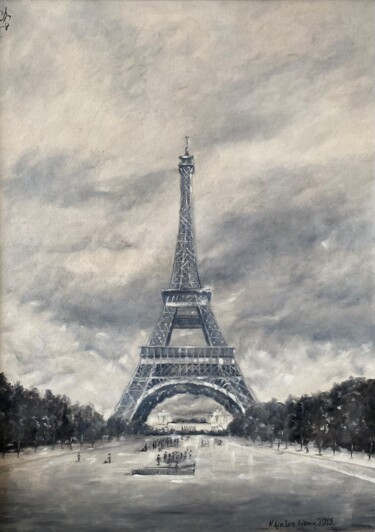 Painting titled "Eiffel Tower, oil p…" by Nadezhda Gellmundova, Original Artwork, Oil Mounted on Other rigid panel