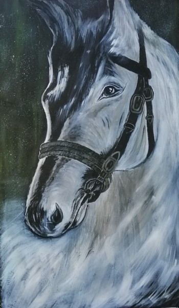 Painting titled "Horse" by Nadezhda Kabak, Original Artwork, Acrylic Mounted on Wood Stretcher frame