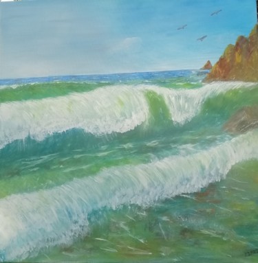 Painting titled "Waves" by Nadezhda Kabak, Original Artwork, Acrylic Mounted on Wood Stretcher frame