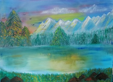 Painting titled "The mountains" by Nadezhda Kabak, Original Artwork, Acrylic Mounted on Wood Stretcher frame