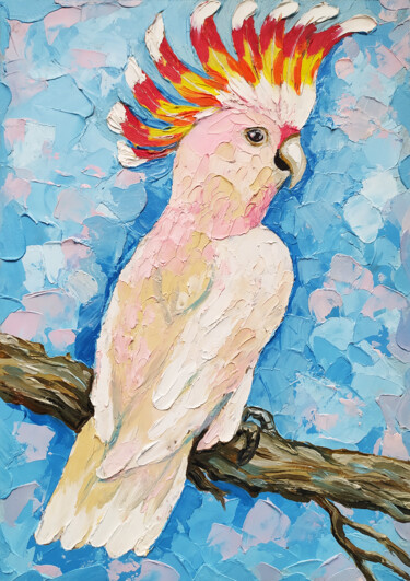 Painting titled "Cockatoo pink parro…" by Nadezhda Kokorina, Original Artwork, Oil