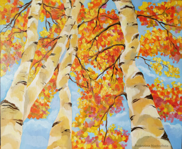 Картина под названием ""Golden Autumn. Bir…" - Nadezhda Kokorina, Подлинное произведение искусства, Масло