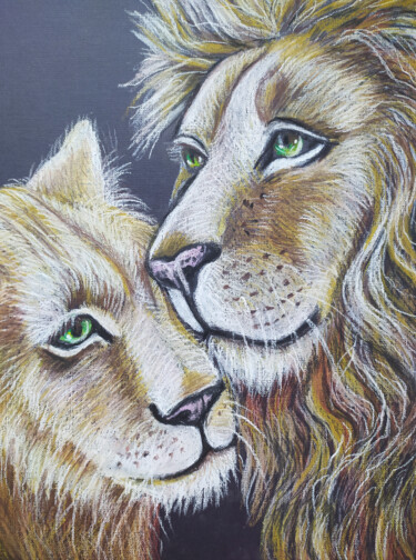 Drawing titled ""The lion and the l…" by Nadezhda Kokorina, Original Artwork, Pastel
