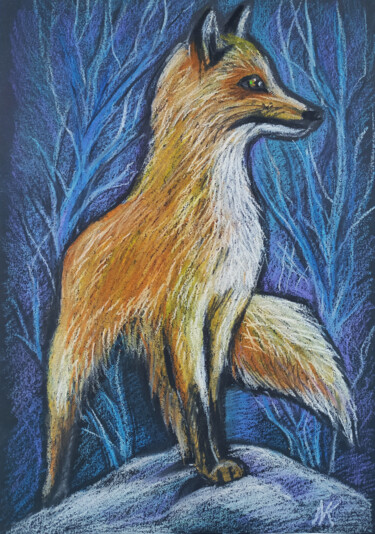 Drawing titled "Fox portrait Oil Pa…" by Nadezhda Kokorina, Original Artwork, Pastel