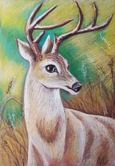 Drawing titled ""Deer in the forest…" by Nadezhda Kokorina, Original Artwork, Pastel