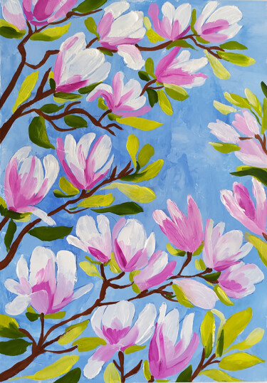 Peinture intitulée ""The magnolia is bl…" par Nadezhda Kokorina, Œuvre d'art originale, Huile