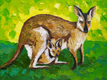 Pittura intitolato ""Kangaroo with a cu…" da Nadezhda Kokorina, Opera d'arte originale, Olio