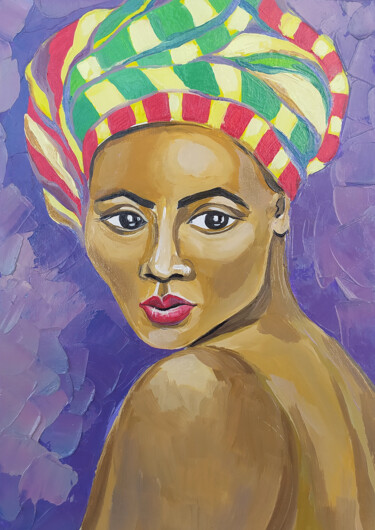 Painting titled ""Portrait of an Afr…" by Nadezhda Kokorina, Original Artwork, Oil