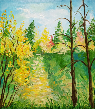 Malerei mit dem Titel "Autumn in the fores…" von Nadezhda Kokorina, Original-Kunstwerk, Öl