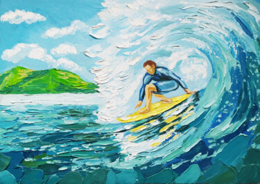 Peinture intitulée ""Windsurfer on the…" par Nadezhda Kokorina, Œuvre d'art originale, Huile