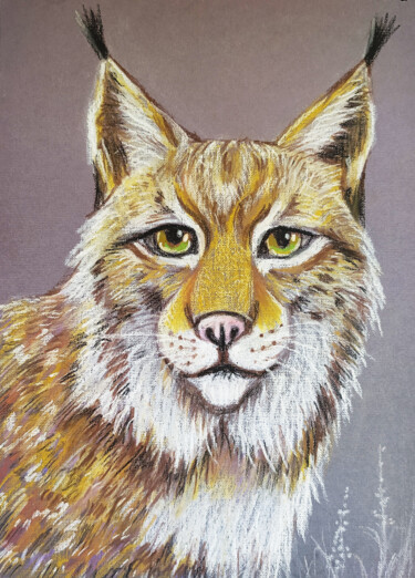 Drawing titled "Lynx Oil Pastel Pet…" by Nadezhda Kokorina, Original Artwork, Pastel