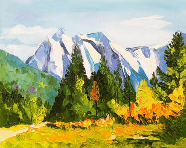 Schilderij getiteld "Autumn Mount Rainie…" door Nadezhda Kokorina, Origineel Kunstwerk, Olie