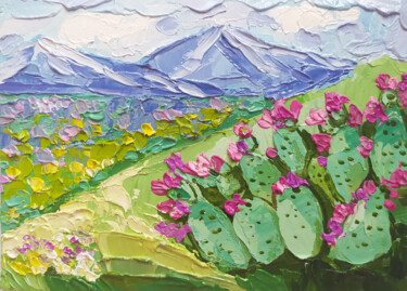 Pittura intitolato "" Blooming Cactus"…" da Nadezhda Kokorina, Opera d'arte originale, Olio