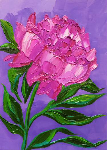 Картина под названием "Lilac Peony Oil Pai…" - Nadezhda Kokorina, Подлинное произведение искусства, Масло
