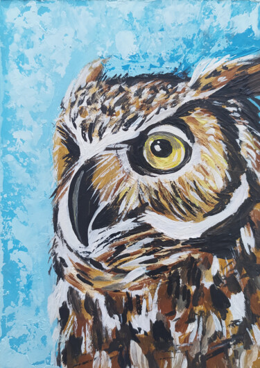 Pintura intitulada "Owl Original Art Oi…" por Nadezhda Kokorina, Obras de arte originais, Óleo