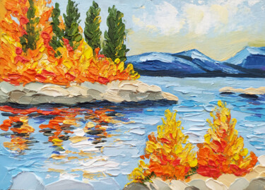 Peinture intitulée ""Autumn on Lake Tah…" par Nadezhda Kokorina, Œuvre d'art originale, Huile