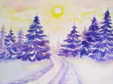 Schilderij getiteld "Watercolor "Winter…" door Nadezhda Kokorina, Origineel Kunstwerk, Aquarel