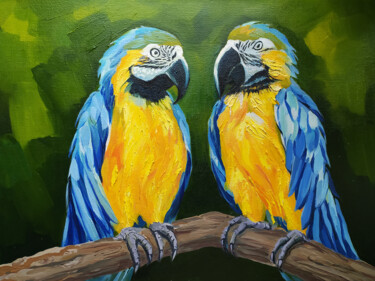 Malarstwo zatytułowany „Two macaw parrots o…” autorstwa Nadezhda Kokorina, Oryginalna praca, Olej