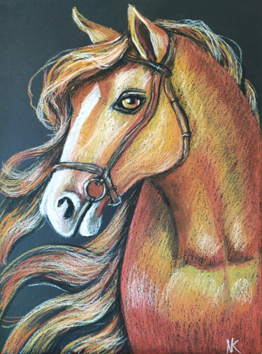 Dessin intitulée "Portrait of a horse…" par Nadezhda Kokorina, Œuvre d'art originale, Pastel