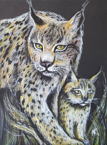 Рисунок под названием "Portrait of a lynx…" - Nadezhda Kokorina, Подлинное произведение искусства, Пастель