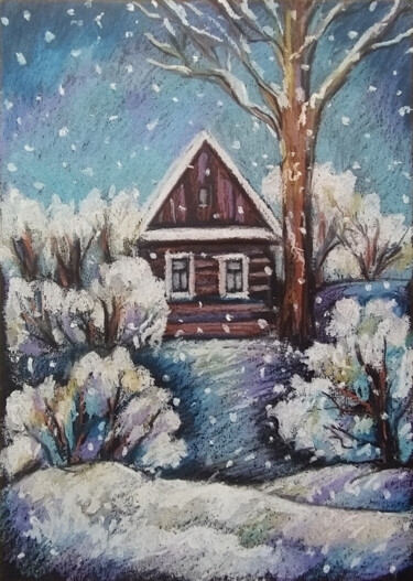 Dibujo titulada "Winter landscape wi…" por Nadezhda Kokorina, Obra de arte original, Pastel