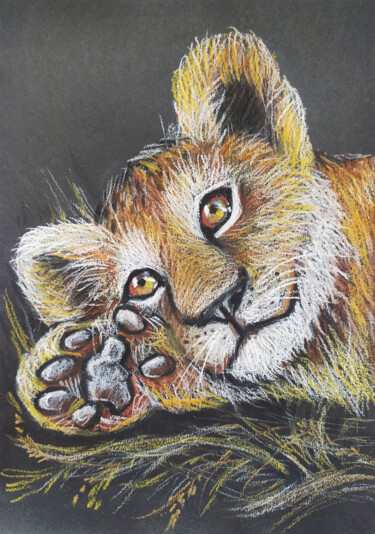 Рисунок под названием "Dreamy lion cub pai…" - Nadezhda Kokorina, Подлинное произведение искусства, Пастель