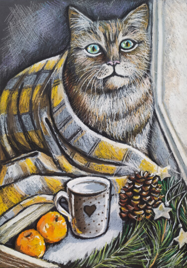 Dibujo titulada "Portrait of a cat p…" por Nadezhda Kokorina, Obra de arte original, Pastel