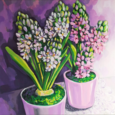 Peinture intitulée "Hyacinths painting…" par Nadezhda Kokorina, Œuvre d'art originale, Acrylique