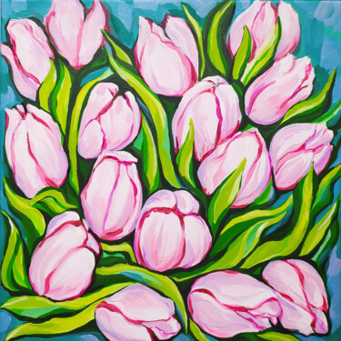 Painting titled "Tulips flowers pain…" by Nadezhda Kokorina, Original Artwork, Acrylic