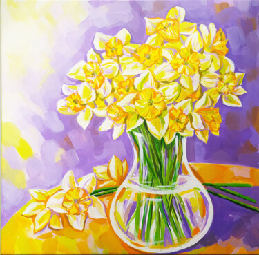Картина под названием "Daffodils art flowe…" - Nadezhda Kokorina, Подлинное произведение искусства, Акрил