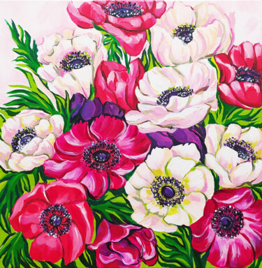 Malarstwo zatytułowany „Painting flowers An…” autorstwa Nadezhda Kokorina, Oryginalna praca, Akryl