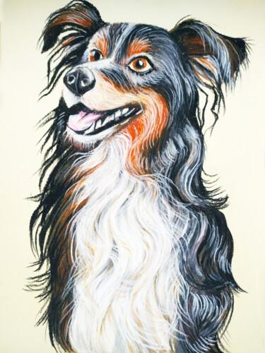 Zeichnungen mit dem Titel "Dog Oil Pastel Pet…" von Nadezhda Kokorina, Original-Kunstwerk, Pastell