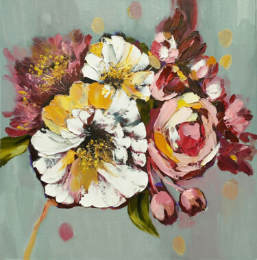 Malerei mit dem Titel "Flowers roses petun…" von Nadezhda Kokorina, Original-Kunstwerk, Öl