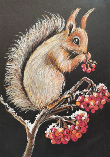 Zeichnungen mit dem Titel "Squirrel painting f…" von Nadezhda Kokorina, Original-Kunstwerk, Pastell