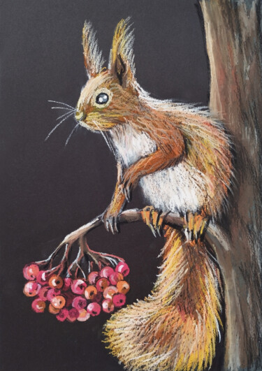 Drawing titled "Squirrel art painti…" by Nadezhda Kokorina, Original Artwork, Pastel