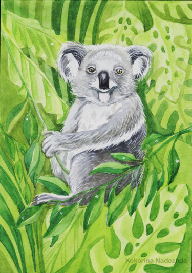 Malarstwo zatytułowany „Koala in the Tropic…” autorstwa Nadezhda Kokorina, Oryginalna praca, Akwarela