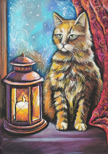 Dibujo titulada "Portrait cat painti…" por Nadezhda Kokorina, Obra de arte original, Pastel