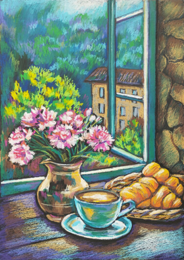 Pintura titulada "French Breakfast dr…" por Nadezhda Kokorina, Obra de arte original, Pastel