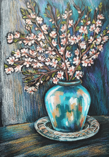 Рисунок под названием "Cherry blossoms Sti…" - Nadezhda Kokorina, Подлинное произведение искусства, Пастель