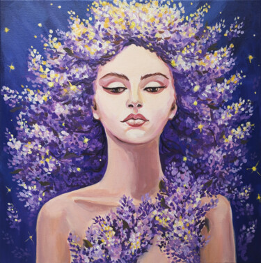 Ζωγραφική με τίτλο "Lilac Painting with…" από Nadezhda Kokorina, Αυθεντικά έργα τέχνης, Ακρυλικό