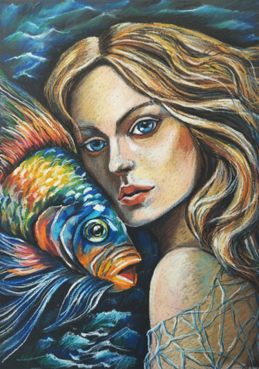 Dessin intitulée "The Mermaid Portrai…" par Nadezhda Kokorina, Œuvre d'art originale, Pastel